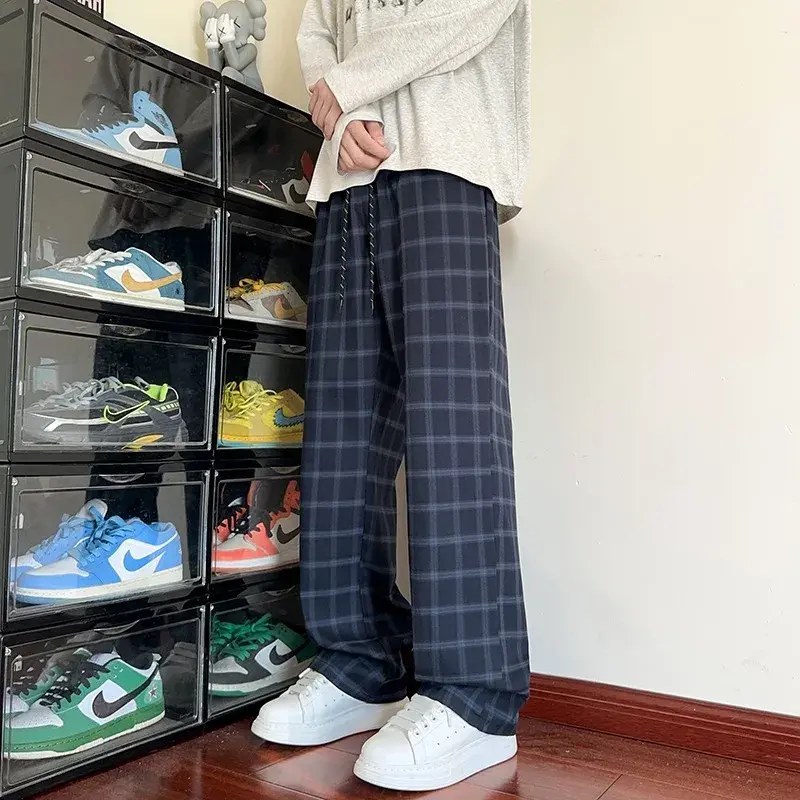 New Style  Long Pant men's Full-Length Trousers Elastic Waist Casual Fashion Comfortable Cotton Plaid Pajama Pants For Adluts