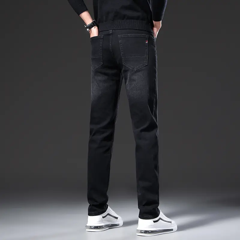 Mens Jeans Straight Slim Loose Elastic Mid-aged Thick Style Versatile Long Pants Jeans Print Cargo Jeans Baggy Hosen Denim Black