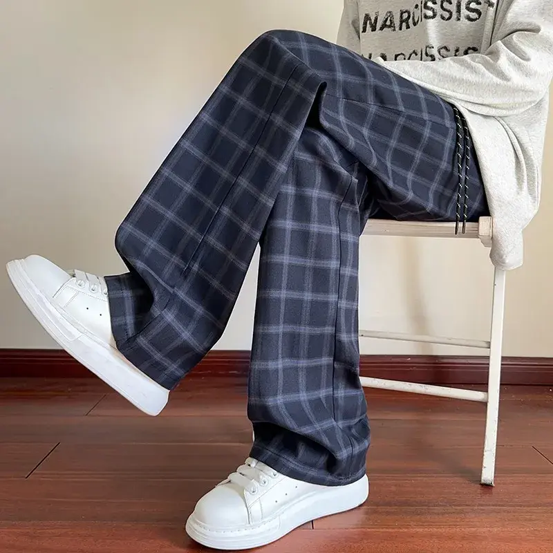 New Style  Long Pant men's Full-Length Trousers Elastic Waist Casual Fashion Comfortable Cotton Plaid Pajama Pants For Adluts