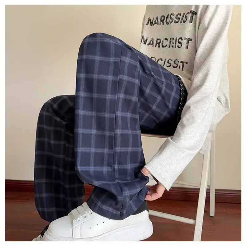 New Style  Long Pant men's Full-Length Trousers Elastic Waist Casual Fashion Comfortable Cotton Plaid Pajama Pants For Adluts