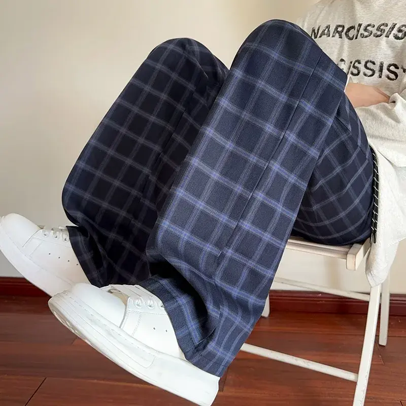 New Style  Long Pant men's Full-Length Trousers Elastic Waist Casual Fashion Comfortable Cotton Plaid Pajama Pants For Adluts