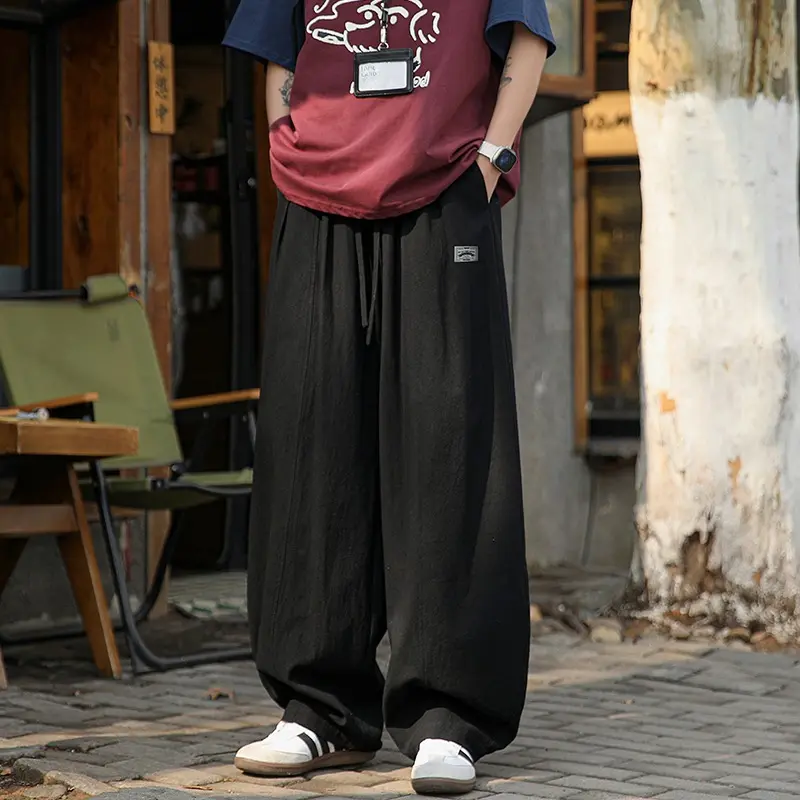 Summer Loose, Retro Floor-length Curved Knife Pants for Men Vintage Cotton  Wide Leg Casual Vintage Cotton Casual Solid Color