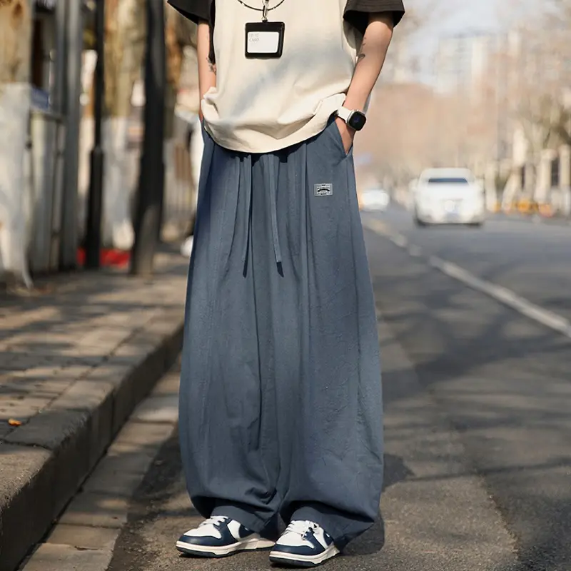 Summer Loose, Retro Floor-length Curved Knife Pants for Men Vintage Cotton  Wide Leg Casual Vintage Cotton Casual Solid Color