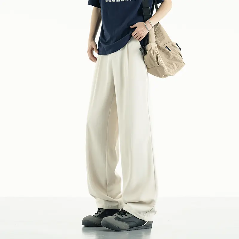 Men Business Casual Trousers Summer Men's Pants Light Cool Polyester Straight Suit Pants Loose Fit Banding Slacks Size 4XL-M