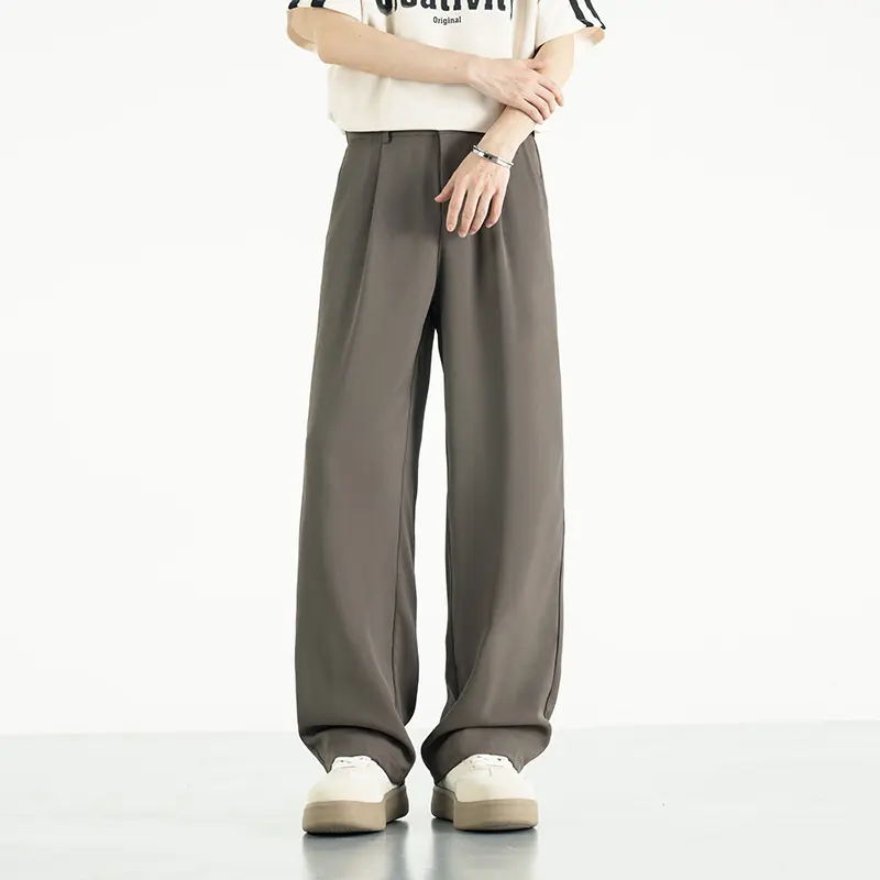 Men Business Casual Trousers Summer Men's Pants Light Cool Polyester Straight Suit Pants Loose Fit Banding Slacks Size 4XL-M