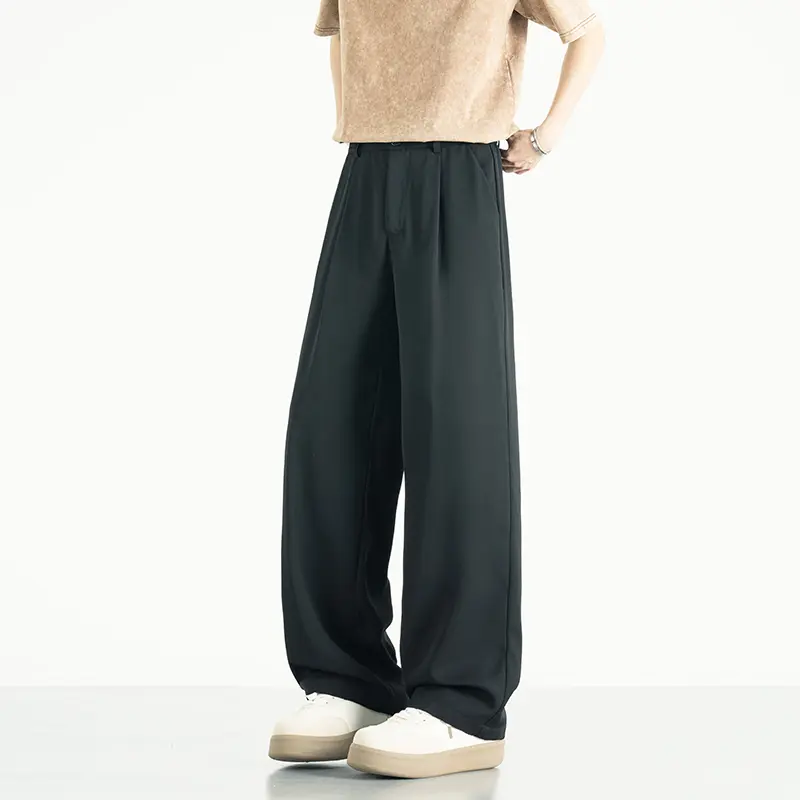 Men Business Casual Trousers Summer Men's Pants Light Cool Polyester Straight Suit Pants Loose Fit Banding Slacks Size 4XL-M