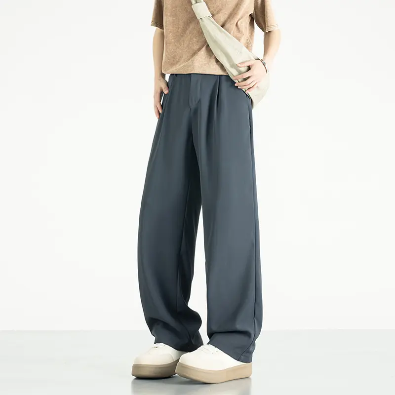 Men Business Casual Trousers Summer Men's Pants Light Cool Polyester Straight Suit Pants Loose Fit Banding Slacks Size 4XL-M