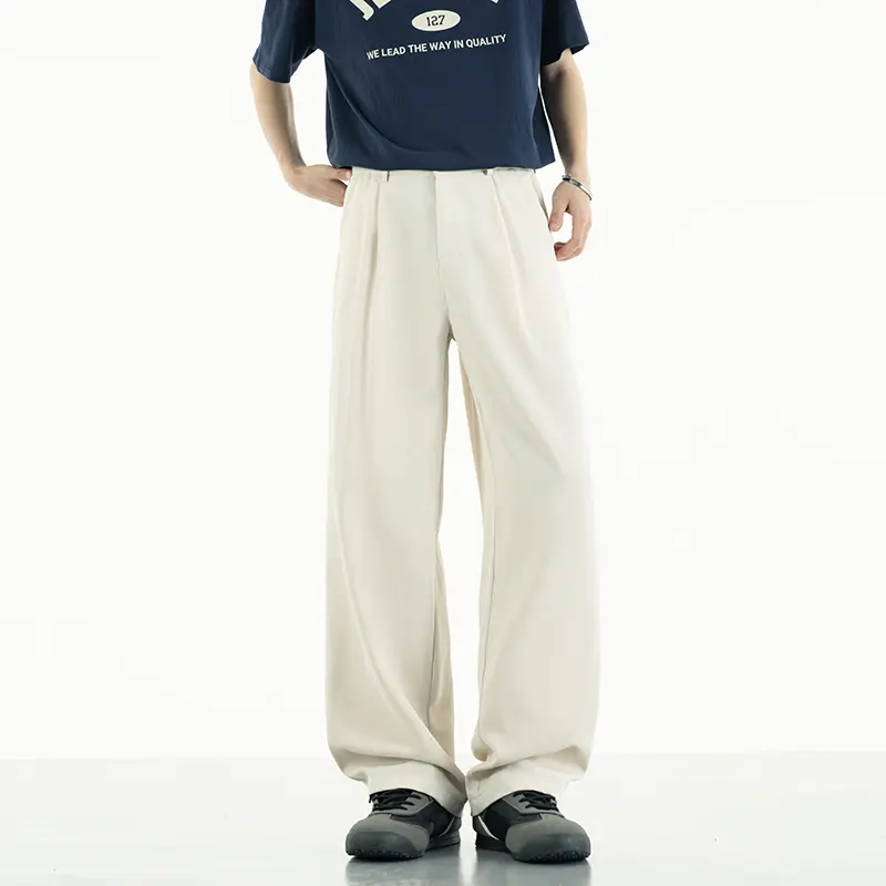 Men Business Casual Trousers Summer Men's Pants Light Cool Polyester Straight Suit Pants Loose Fit Banding Slacks Size 4XL-M