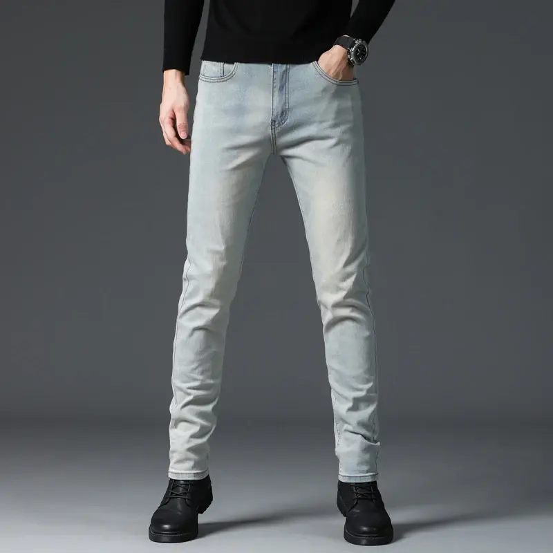 2025 New Trendy Slim Stretch Denim Trousers Streetwear Korean Style Brand Male Pants Vintage Nostalgic Casual Skinny Jeans Men's