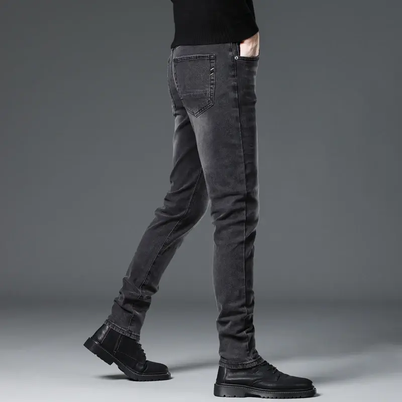 2025 New Trendy Slim Stretch Denim Trousers Streetwear Korean Style Brand Male Pants Vintage Nostalgic Casual Skinny Jeans Men's