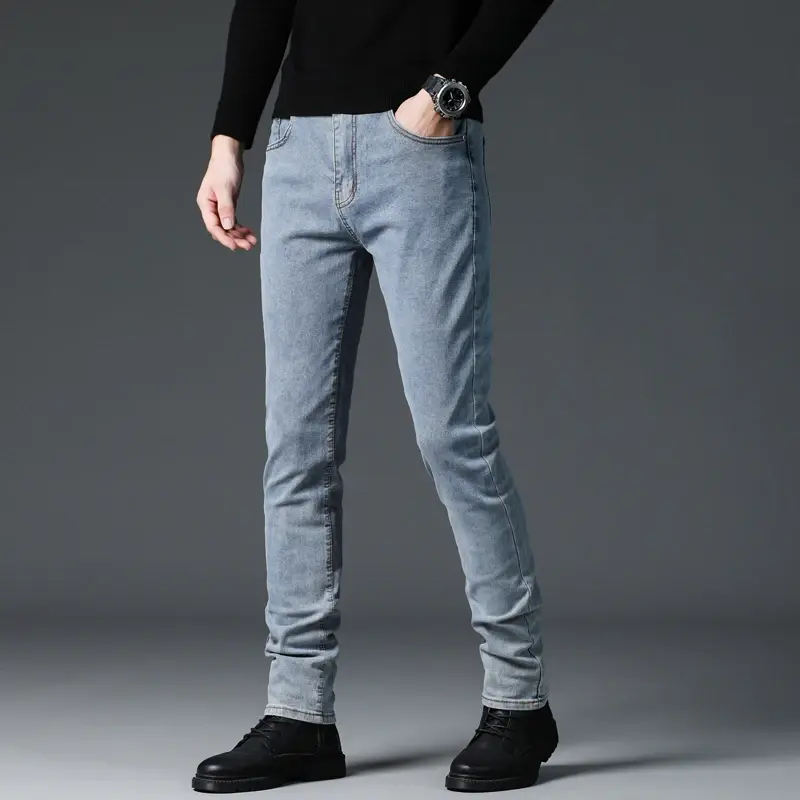 2025 New Trendy Slim Stretch Denim Trousers Streetwear Korean Style Brand Male Pants Vintage Nostalgic Casual Skinny Jeans Men's