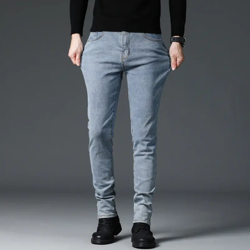 2025 New Trendy Slim Stretch Denim Trousers Streetwear Korean Style Brand Male Pants Vintage Nostalgic Casual Skinny Jeans Men's