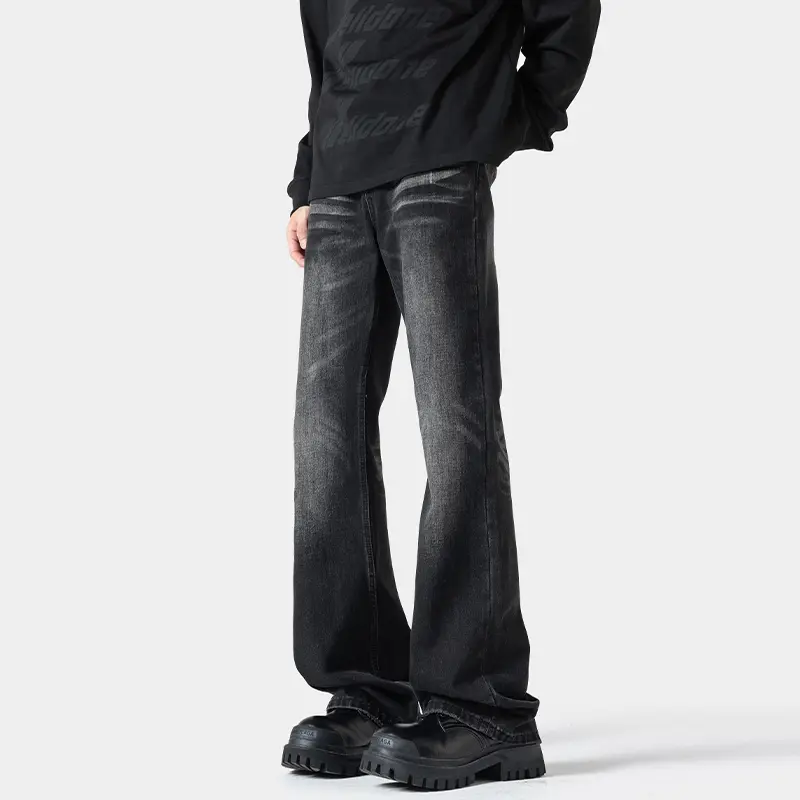 Spring Slightly Flared Floor-length Jeans Solid-color Retro Hong Kong-style Loose Straight-leg Pants Casual Pants for Men