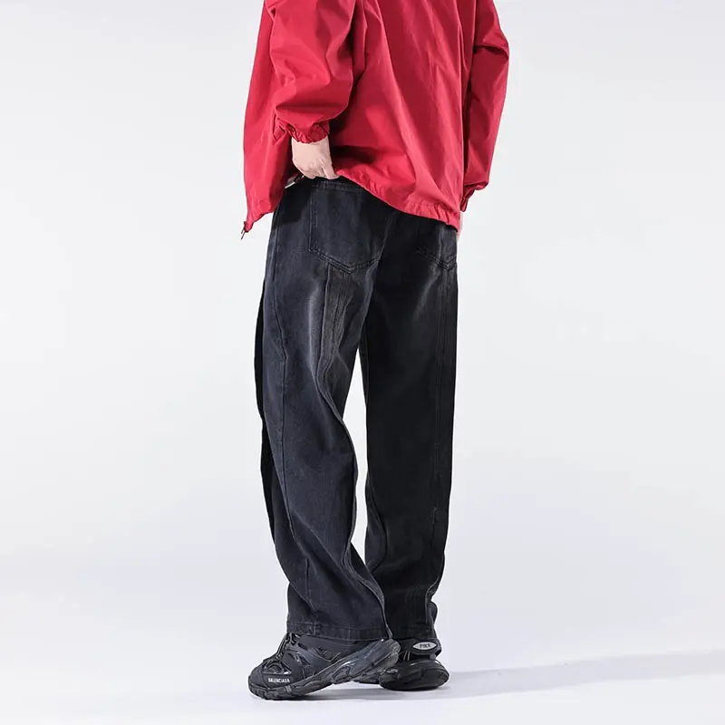 Baggy Jean Trousers 2025 New Men's Y2K Vintage Spliced Design Jeans High Street Wide-leg Denim Pants Autumn Hip Hop Fashion
