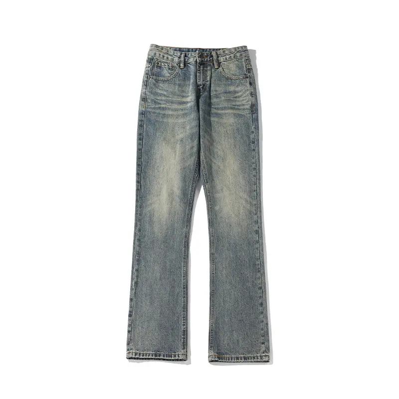 Spring Slightly Flared Floor-length Jeans Solid-color Retro Hong Kong-style Loose Straight-leg Pants Casual Pants for Men