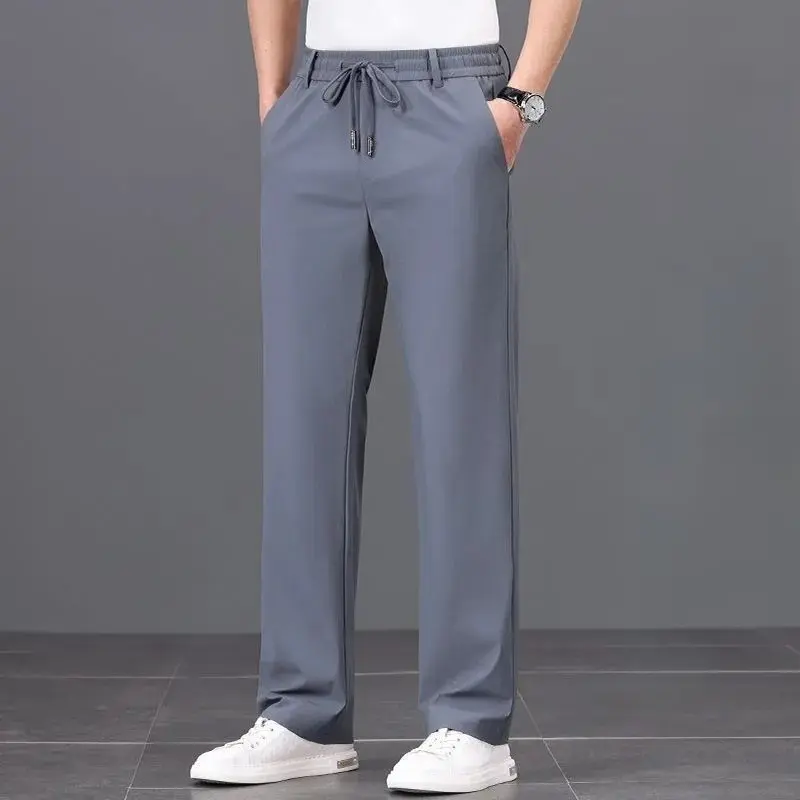 Men's Casual Pants Straight Fit Elastic Waist Trouser Male Classic Office Stretch Zipper Pocket  Summer Men's Tracksuit Pants
