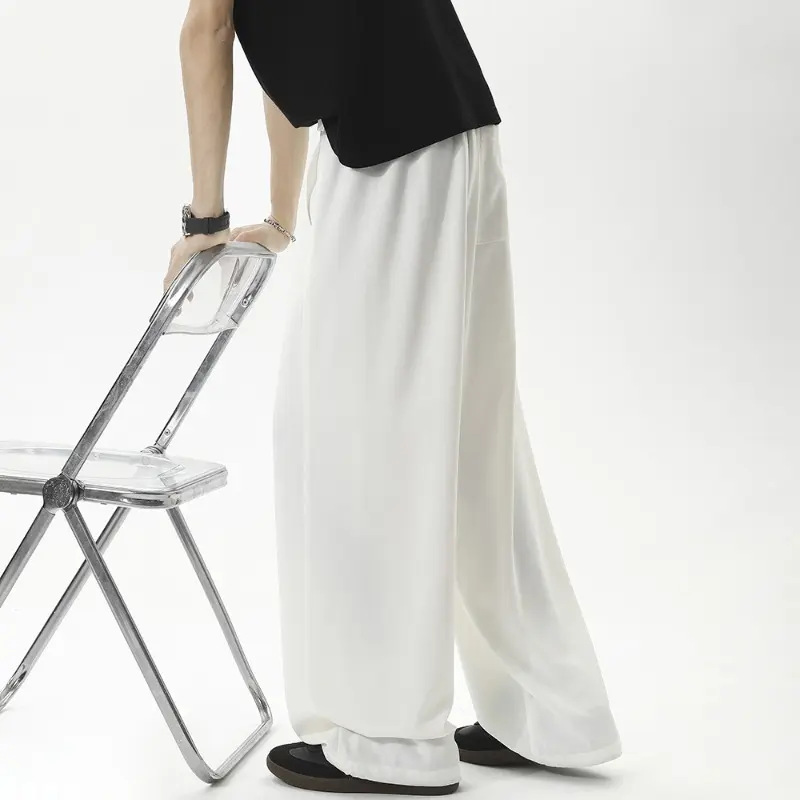 Men Casual Pants Ice Cold Sunscreen Summer Hong Kong Style Straight Dragging Pants Legs Buttoned Loose-fitting Vertical Trousers