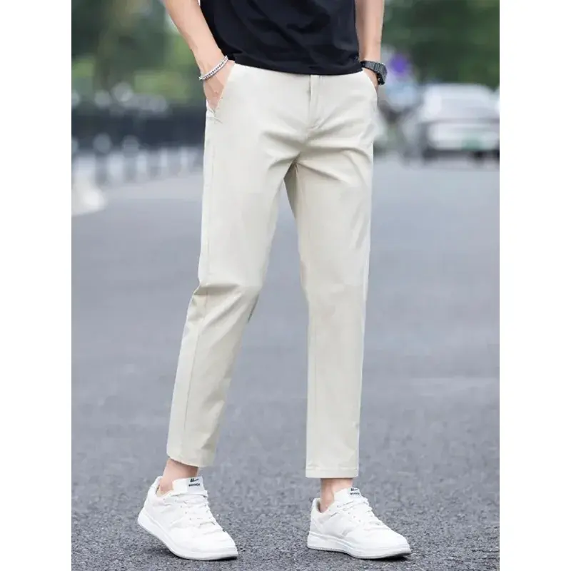 Casual Pants Men Slim Fashion Stretch Business Korean Trousers Men Clothes Spring Summer Thin  Social Leisure Ankle Length