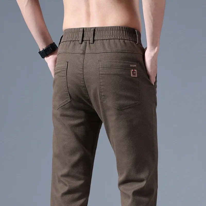 Casual Pants Men's Spring Autumn New Splicing Elasticized Button Zipper Pocket Fashion Solid Slim Straight Pants Korean Business