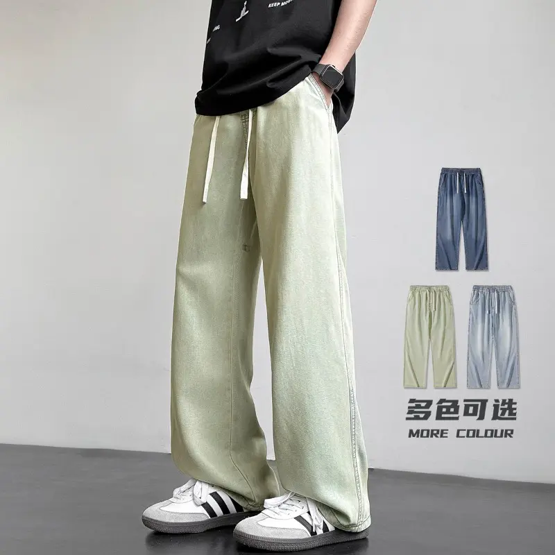 Tencel Retro Jeans for Men Summer Thin Wide-leg Straight-leg Pants American High Street Loose Style Pants Jeans for Men