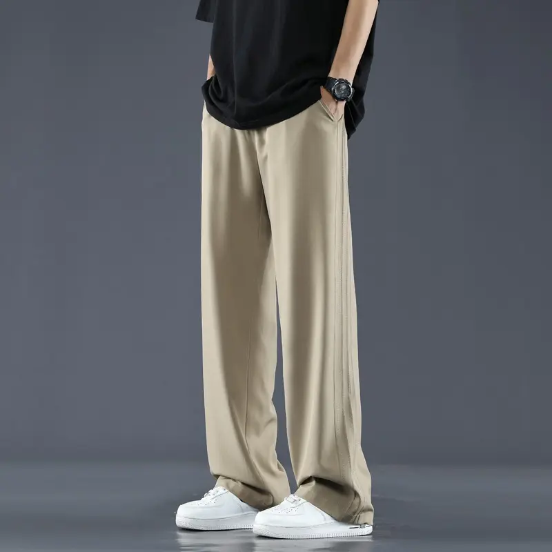 Men Casual Pants Black Men's Brand Clothing Loose Straight Elastic Solid Color Simple Casual Long Pants Male Summer New Fashion