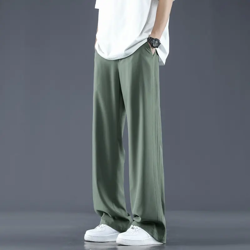 Men Casual Pants Black Men's Brand Clothing Loose Straight Elastic Solid Color Simple Casual Long Pants Male Summer New Fashion