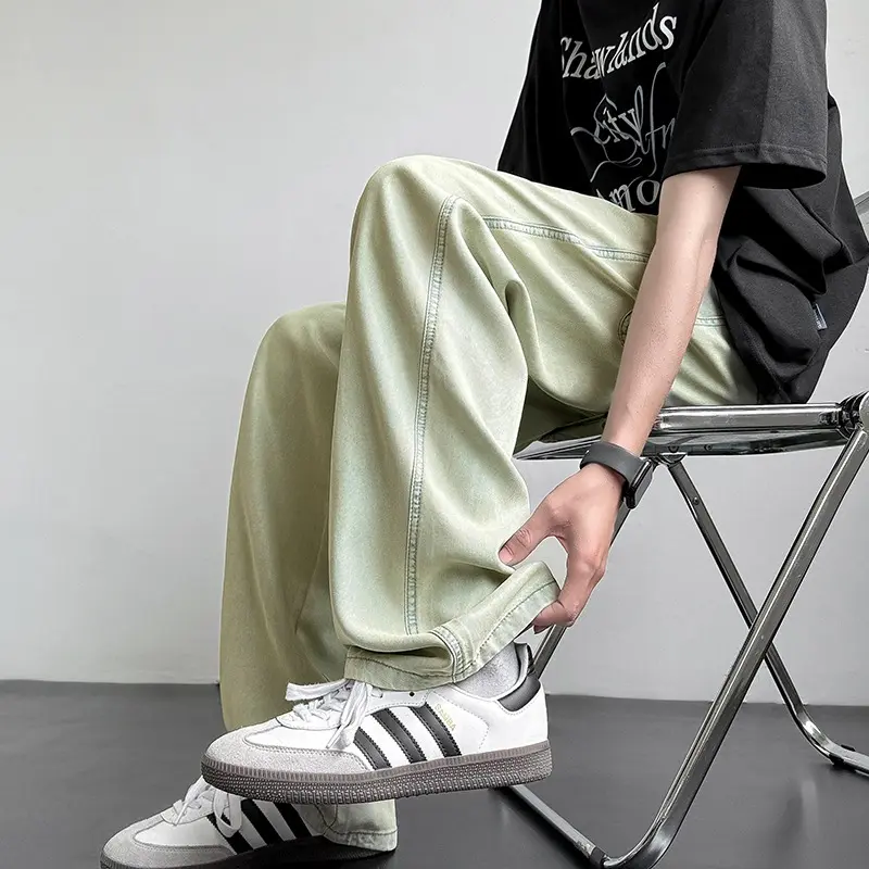 Tencel Retro Jeans for Men Summer Thin Wide-leg Straight-leg Pants American High Street Loose Style Pants Jeans for Men