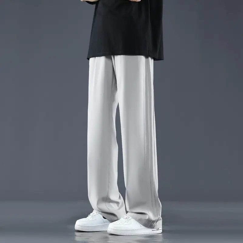 Men Casual Pants Black Men's Brand Clothing Loose Straight Elastic Solid Color Simple Casual Long Pants Male Summer New Fashion