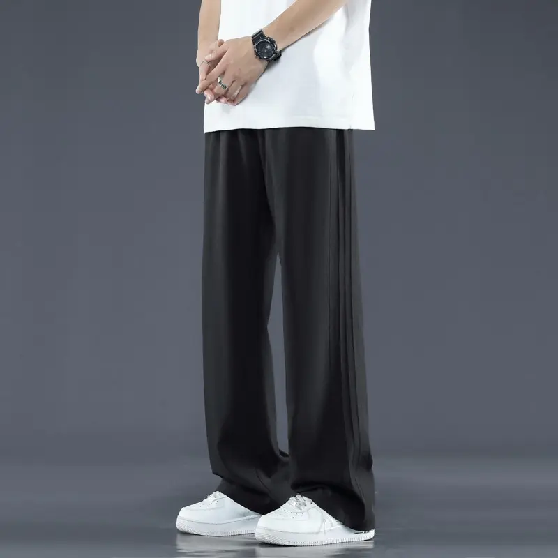 Men Casual Pants Black Men's Brand Clothing Loose Straight Elastic Solid Color Simple Casual Long Pants Male Summer New Fashion