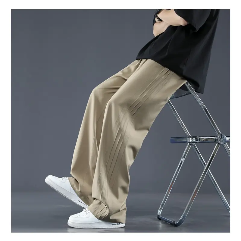 Men Casual Pants Black Men's Brand Clothing Loose Straight Elastic Solid Color Simple Casual Long Pants Male Summer New Fashion