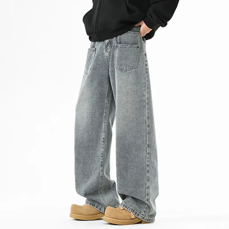 Men's Jeans High Street New American Style Denim Pants Loose Curved Knife Straight Wide Leg Simple Male Trousers Jeans Men