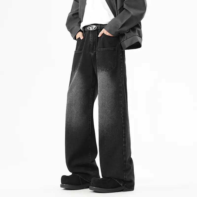 Men's Jeans High Street New American Style Denim Pants Loose Curved Knife Straight Wide Leg Simple Male Trousers Jeans Men
