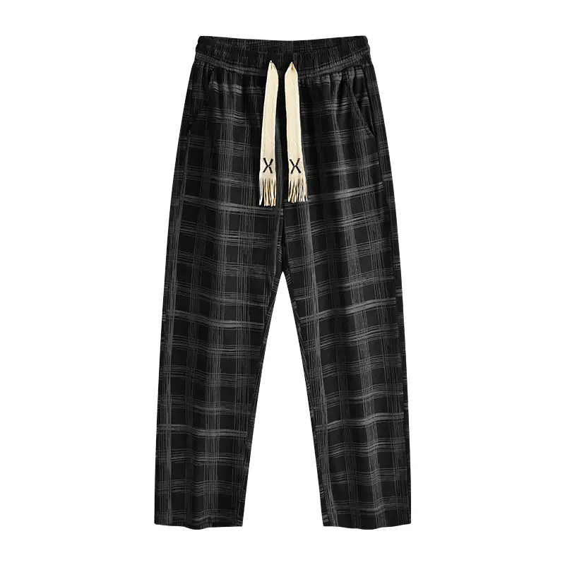 Men's Classic Plaid Print Pajama Pants Double Pocket Breathable Thermal Trousers Insulation Comfortable Loose Casual Pants