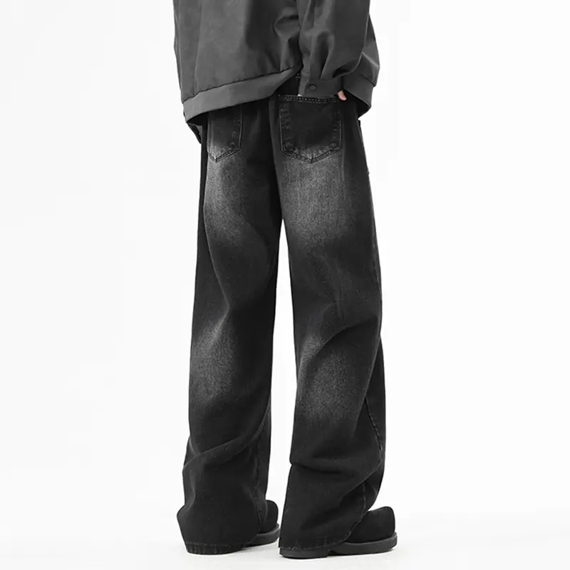 Men's Jeans High Street New American Style Denim Pants Loose Curved Knife Straight Wide Leg Simple Male Trousers Jeans Men