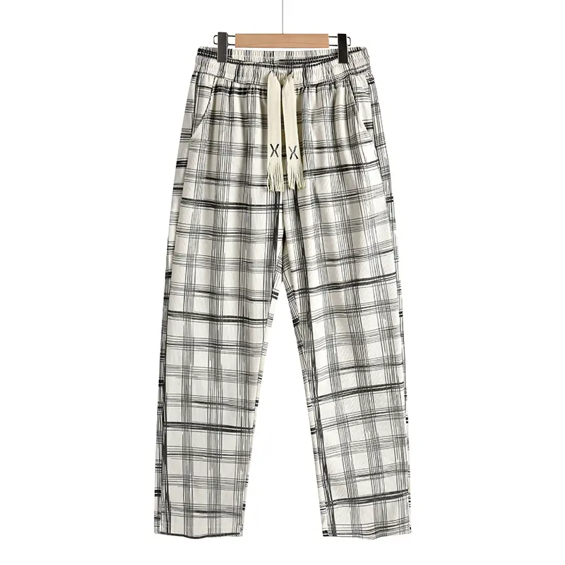 Men's Classic Plaid Print Pajama Pants Double Pocket Breathable Thermal Trousers Insulation Comfortable Loose Casual Pants