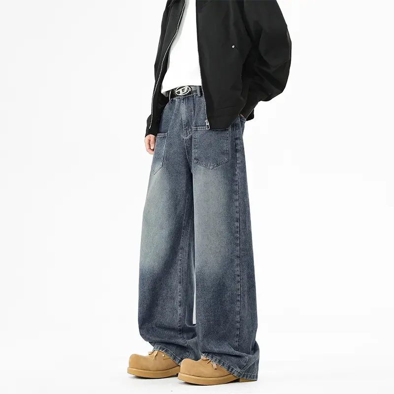 Men's Jeans High Street New American Style Denim Pants Loose Curved Knife Straight Wide Leg Simple Male Trousers Jeans Men