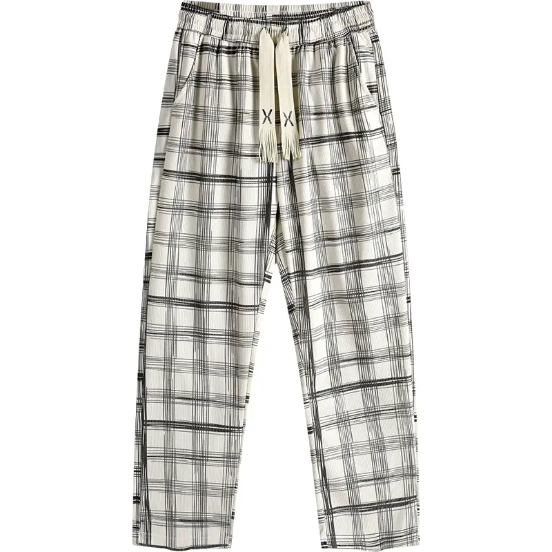 Men's Classic Plaid Print Pajama Pants Double Pocket Breathable Thermal Trousers Insulation Comfortable Loose Casual Pants
