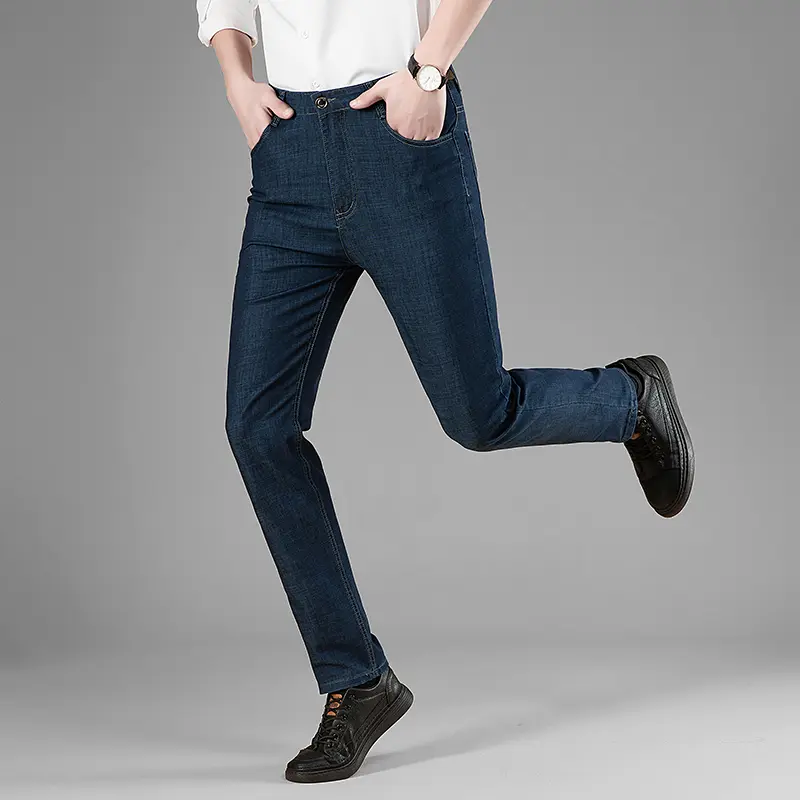 Mens Jeans Men's Denim Pants European American Style Stretch Slim Straight Deep Blue  Jeans Print Low Rise Jeans Men Pants Homme