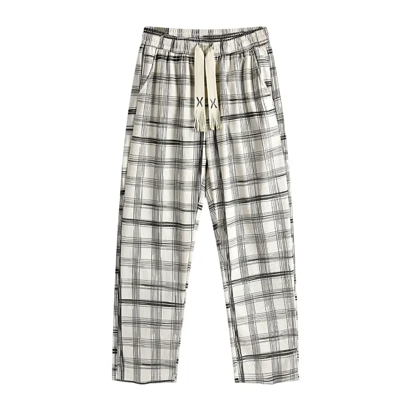 Men's Classic Plaid Print Pajama Pants Double Pocket Breathable Thermal Trousers Insulation Comfortable Loose Casual Pants