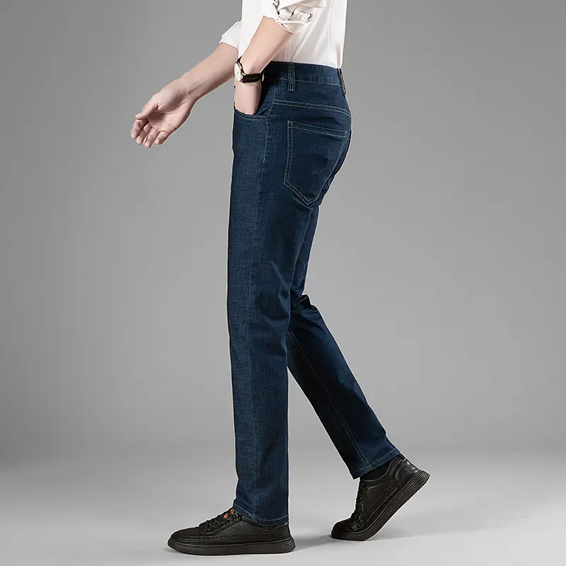 Mens Jeans Men's Denim Pants European American Style Stretch Slim Straight Deep Blue  Jeans Print Low Rise Jeans Men Pants Homme