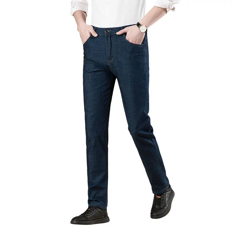 Mens Jeans Men's Denim Pants European American Style Stretch Slim Straight Deep Blue  Jeans Print Low Rise Jeans Men Pants Homme