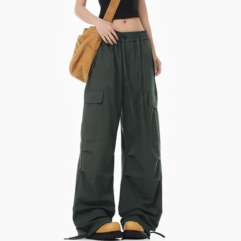 Men's Summer Casual Pants Multi-pocket Cargo Pants Streetwear Solid Color Elastic Waist Male Cargo Trousers Joggers Men Clothing