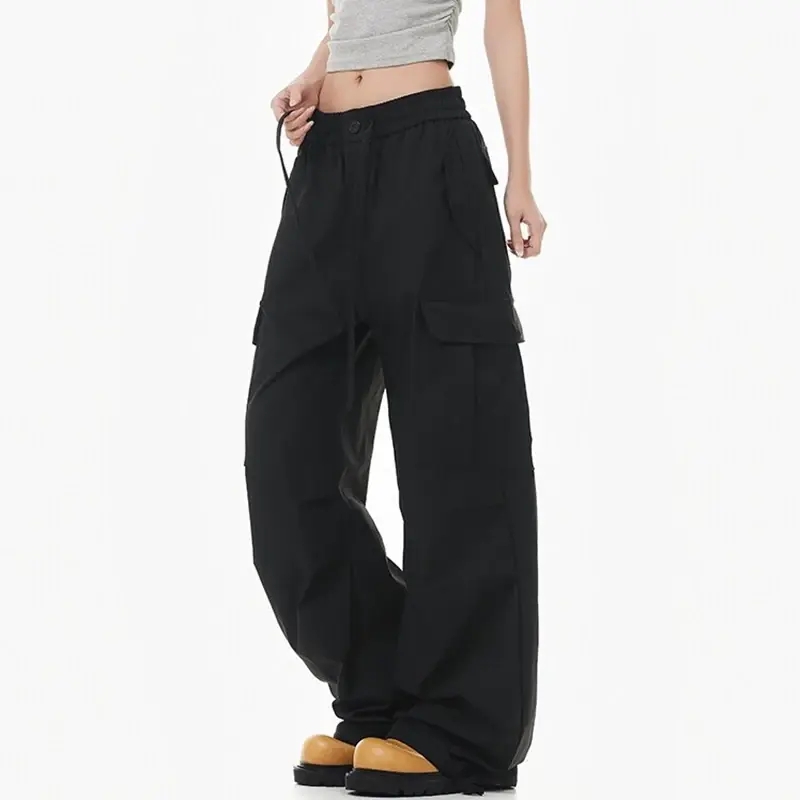 Men's Summer Casual Pants Multi-pocket Cargo Pants Streetwear Solid Color Elastic Waist Male Cargo Trousers Joggers Men Clothing