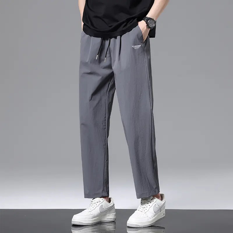 Men's Summer Ice Silk Versatile Casual Pants Thin Sports Trousers Straight Leg Nine Points Trousers for Men Large Size 10XL-M