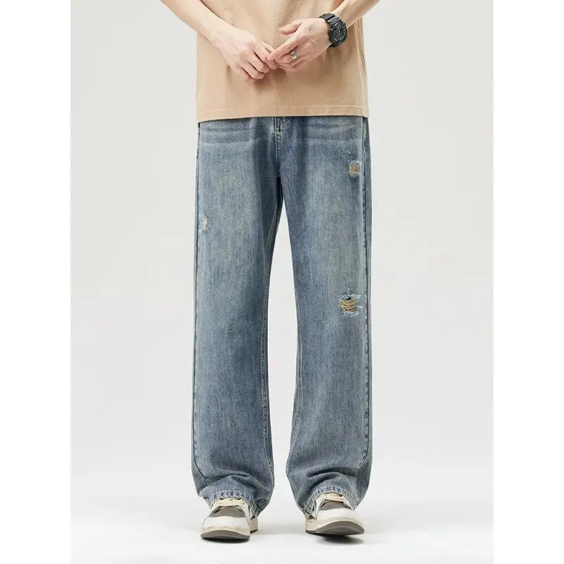 Casual Pants Streetwear Personalized Baggy Denim Pants Ripped Jeans for Men's Spring Thin Soft Hole Fashion Vintage Mens Jeans