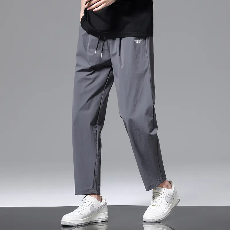 Men's Summer Ice Silk Versatile Casual Pants Thin Sports Trousers Straight Leg Nine Points Trousers for Men Large Size 10XL-M