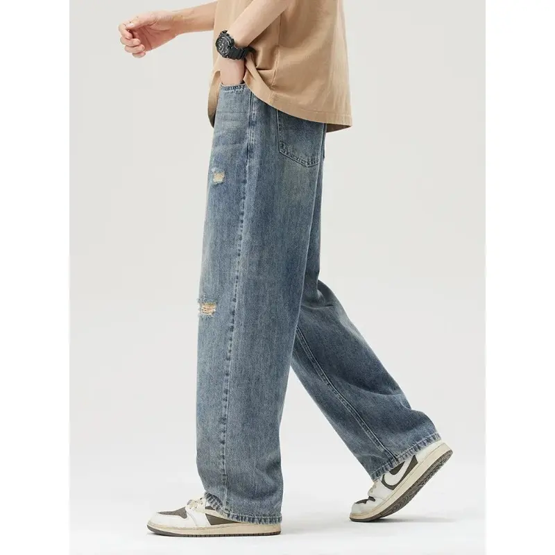 Casual Pants Streetwear Personalized Baggy Denim Pants Ripped Jeans for Men's Spring Thin Soft Hole Fashion Vintage Mens Jeans