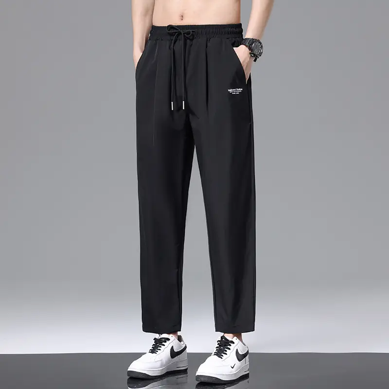 Men's Summer Ice Silk Versatile Casual Pants Thin Sports Trousers Straight Leg Nine Points Trousers for Men Large Size 10XL-M