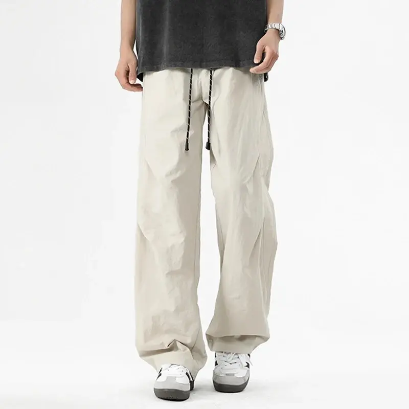 Cargo Pants Men's Spring  Summer Harajuku Street Y2k Solid Color Drawstring Wide Leg Pants Outdoor Casual Fishing Sports Pants