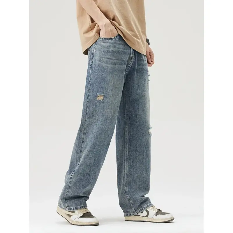 Casual Pants Streetwear Personalized Baggy Denim Pants Ripped Jeans for Men's Spring Thin Soft Hole Fashion Vintage Mens Jeans